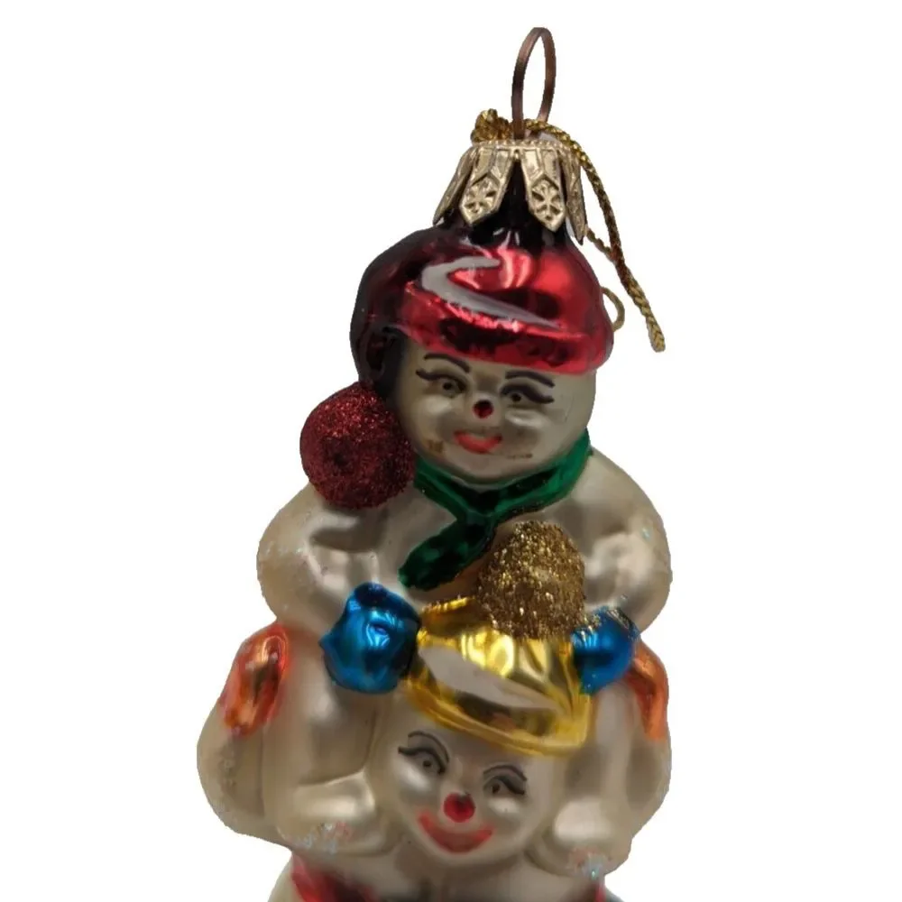 Vintage Snowman Totem Pole Hand Blown‎ Glass Poland Stacked Snowmen